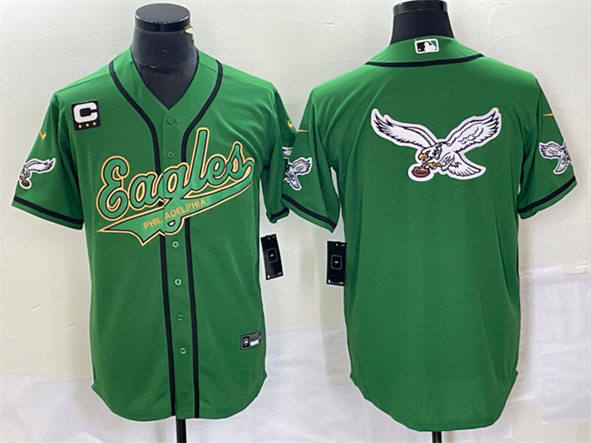 Men's Philadelphia Eagles Green Gold Team Big Logo With C Patch Cool Base Stitched Baseball Jersey